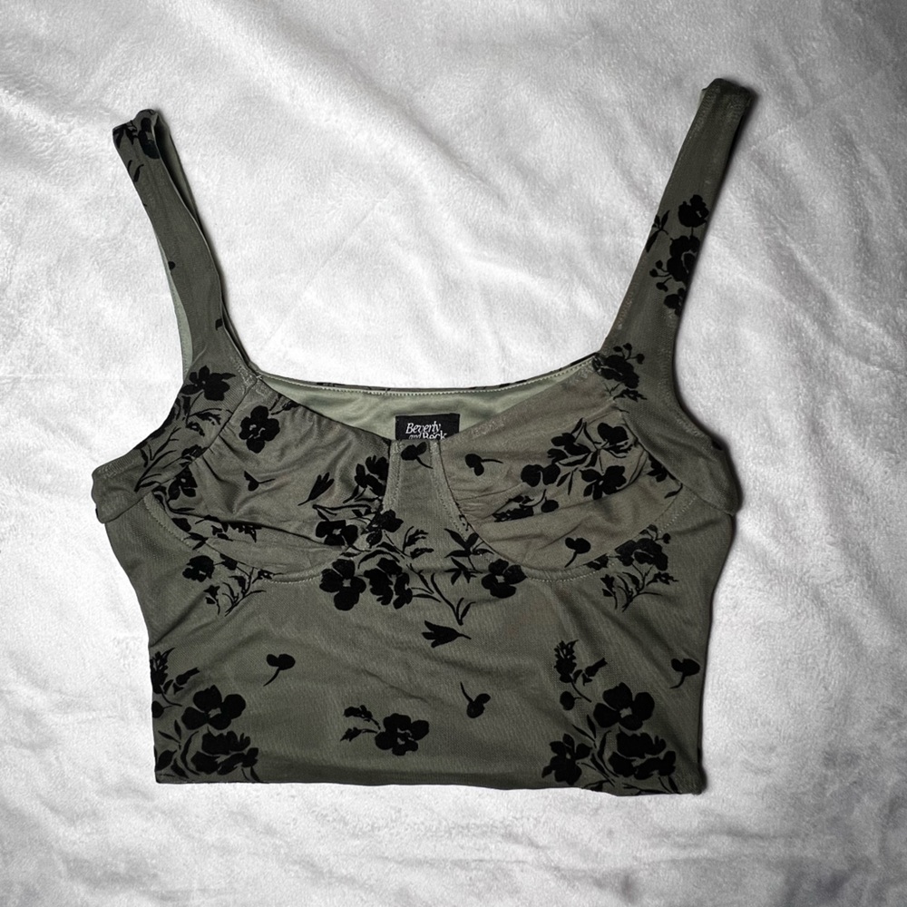 Pacsun Floral Olive Green Tank Top